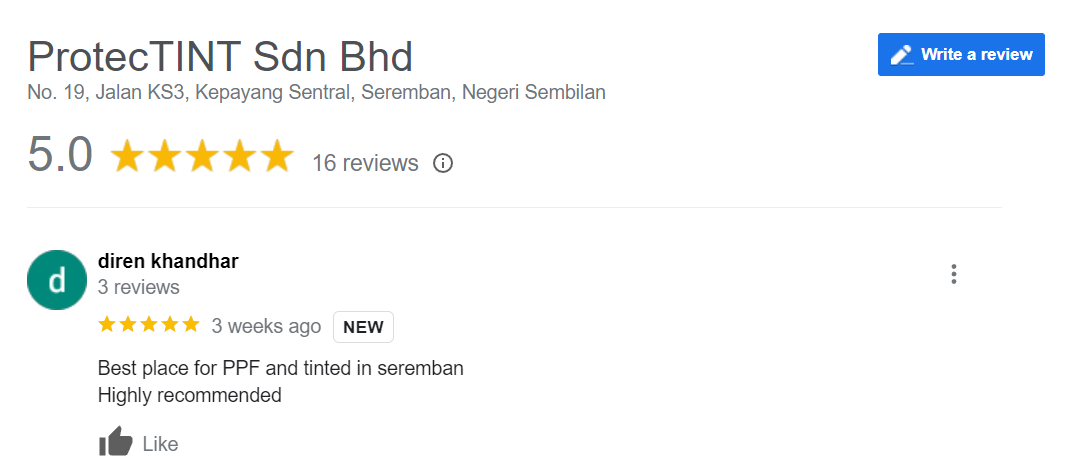 Customer Review - Best place for PPF and tinted in seremban Highly recommended